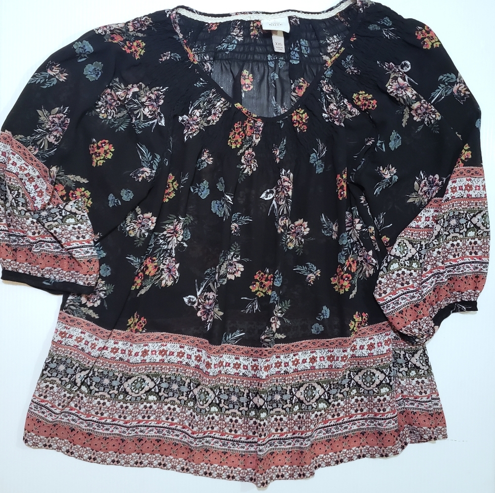 Knox Rose Boho Floral Bell Sleeve Blouse Top